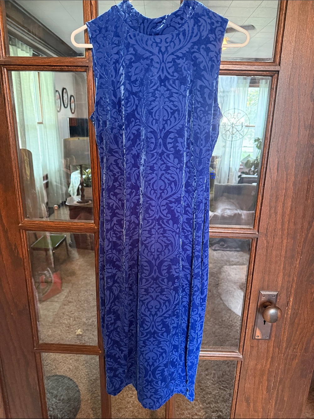 ECI Royal Blue Sleeveless Velvet Burnout Midi Dress